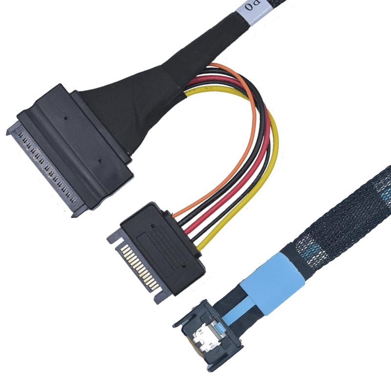 LetLinkSo PCIe 5.0 MCIO x4 to U.2 SFF-8639 Cable for NVMe SSD with 15Pin Power, 1.6ft (50cm) - Image 1